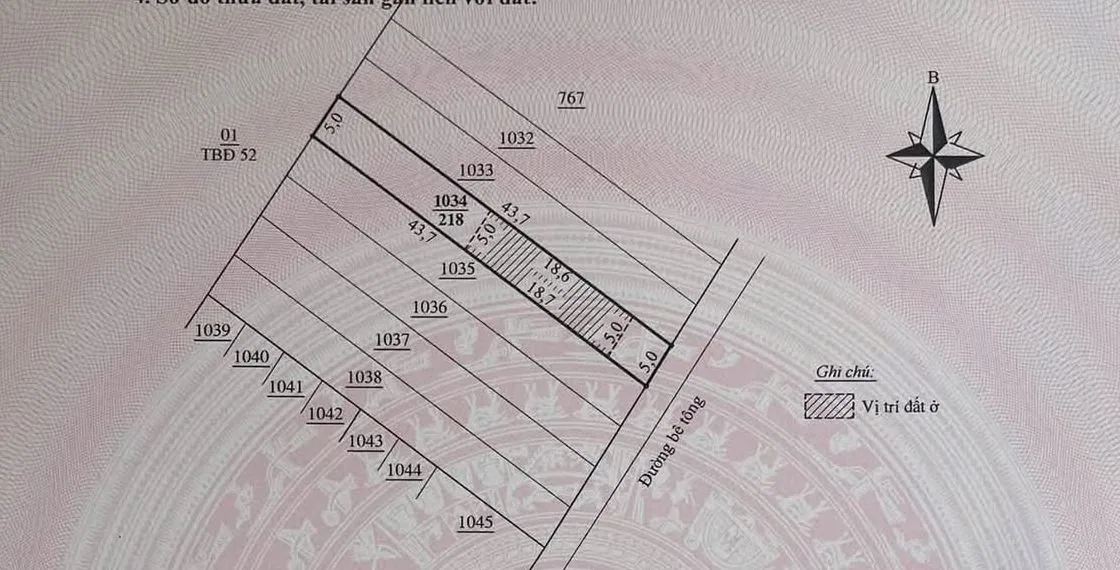Sơ đồ một lô trong cụm 14 nền Nam Ban Bãi Công – kích thước cạnh và diện tích từng nền theo sổ, đã tách riêng