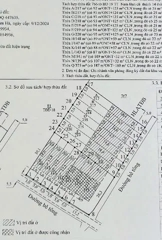 Sơ đồ tách thửa cụm 14 nền Nam Ban hồ Bãi Công – tách từ thửa 766 tờ 19, mỗi nền có phần đất ở (ONT) và cây lâu năm (CLN), đường bê tông 2 bên