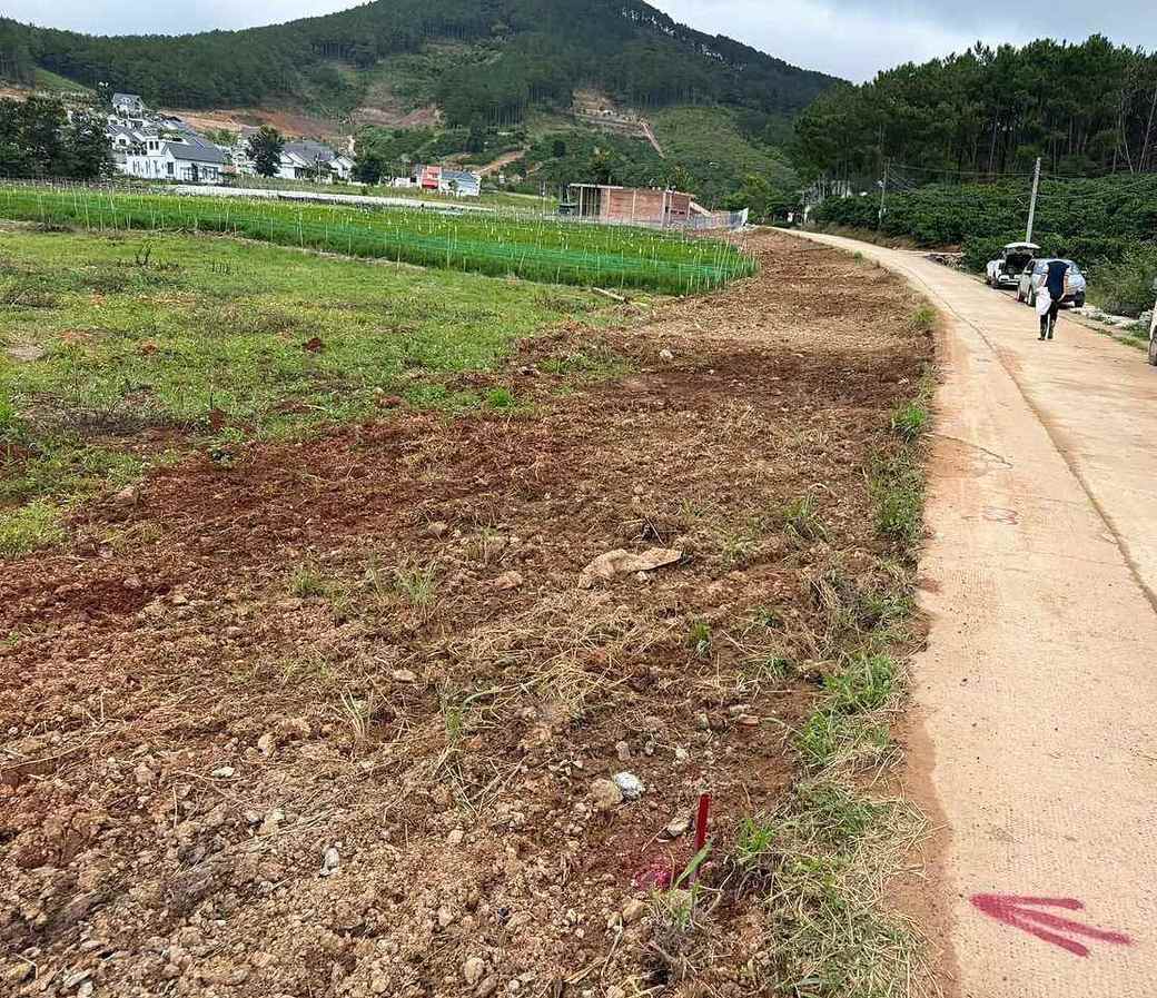 Cọc mốc ranh đỏ đã cắm dọc đường bê tông vào cụm HT86 Nam Ban, khách tới xem đất