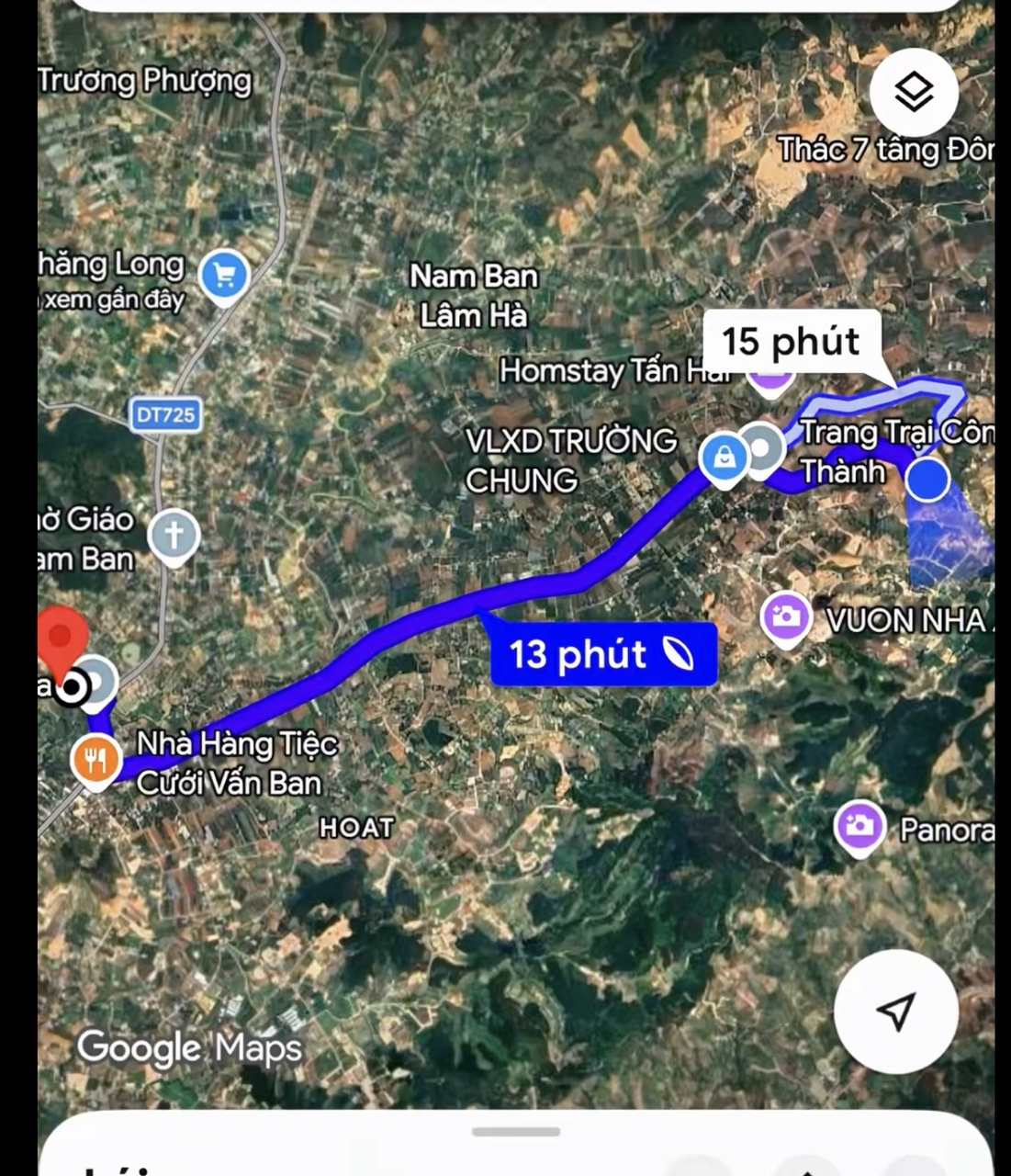 Bản đồ đường đi từ khu Nam Ban Cloudy Hill tới chùa Linh Ẩn khoảng 6,9km, 13 phút lái xe