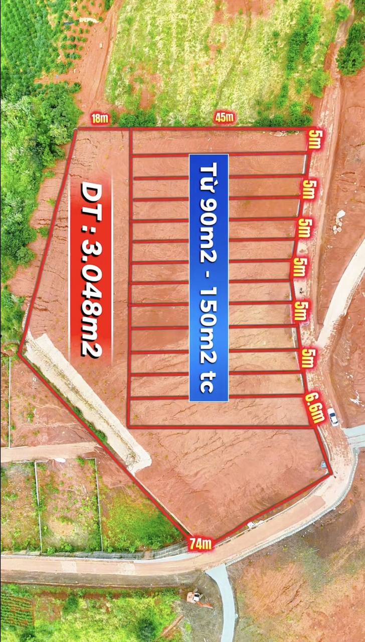 Sơ đồ phân lô khu Nam Ban Cloudy Hill – block 3.048m² chia nền ngang 5m, diện tích 90–150m², sẵn thổ cư, bám đường bê tông 6,6m
