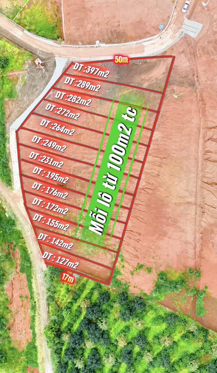 Sơ đồ phân lô khu Nam Ban Cloudy Hill – block 14 nền diện tích 127–397m², mỗi lô từ 100m² thổ cư, mặt tiền đường bê tông 50m