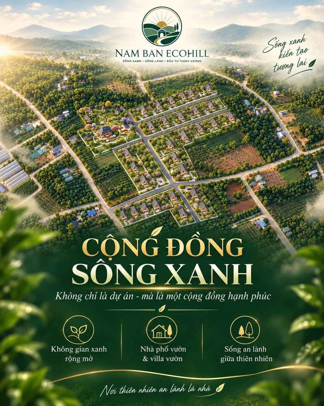 Phối cảnh toàn khu Nam Ban Ecohill nhìn từ trên cao – cộng đồng nhà phố vườn và villa vườn (ảnh phối cảnh)