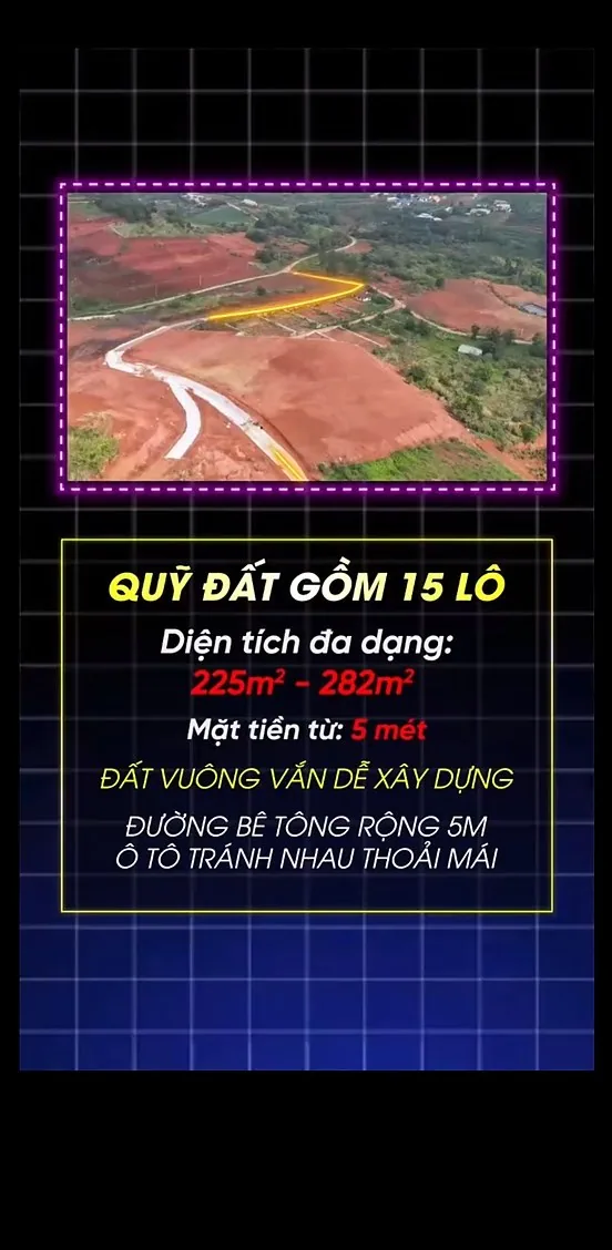 Thông tin quỹ đất Nam Ban Skyview – 15 lô, 225–282m², mặt tiền 5m, đường bê tông 5m