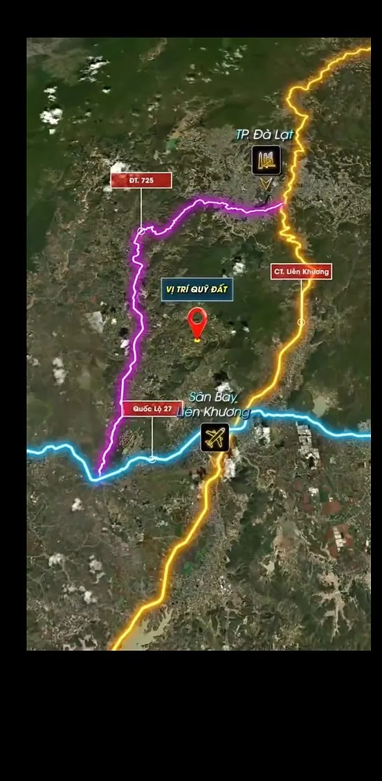 Vị trí quỹ đất Nam Ban Skyview – gần ĐT725, Quốc lộ 27, sân bay Liên Khương và TP Đà Lạt