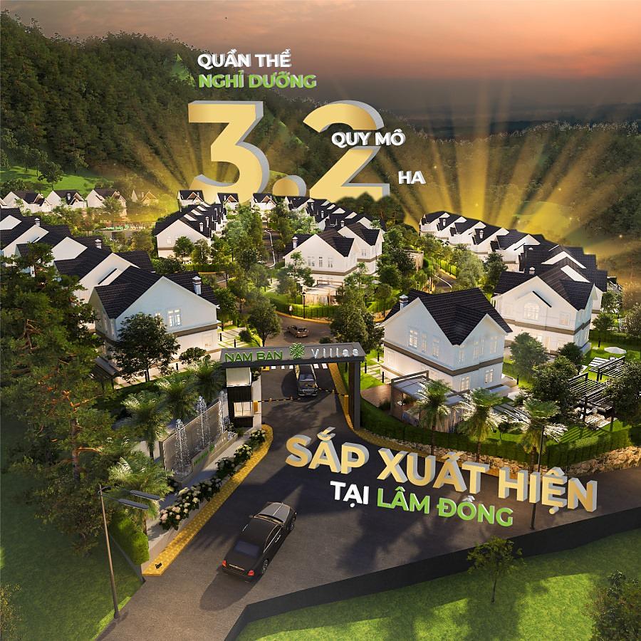 Phối cảnh quần thể nghỉ dưỡng Nam Ban Villas 3,2ha – cổng chào, biệt thự và cảnh quan