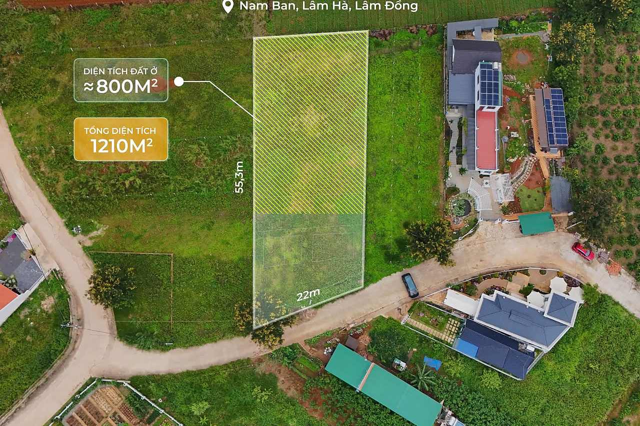 2 lô đất khu Villa HT86 Nam Ban, 1.210m², 800m² thổ cư, flycam