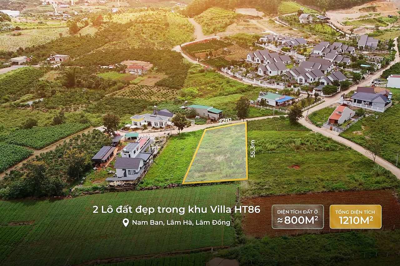 Flycam khu Villa HT86 Nam Ban – cụm villa mái xám, đồi chè và rừng thông xung quanh lô đất