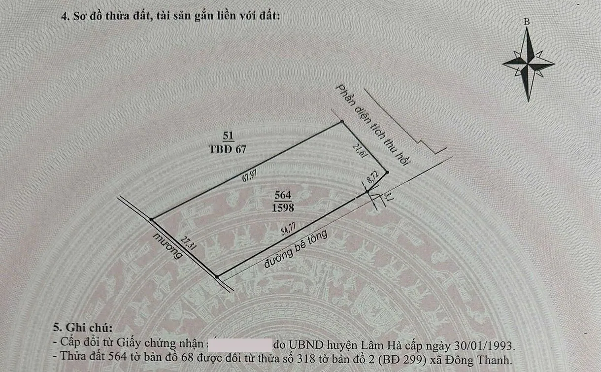 Đất 1.598m² Đông Thanh, Nam Ban – mặt đường bê tông 54,77m, sổ mới
