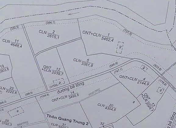 Bản đồ địa chính thôn Quang Trung 2, Gia Lâm: thửa 5 rộng 3.361,8m² loại CLN, giáp đường bê tông