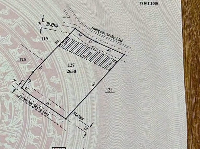 Lô đất 2.650m² thửa 127 Mê Linh, 2 mặt đường bê tông, 400m² đất ở, hợp phân lô