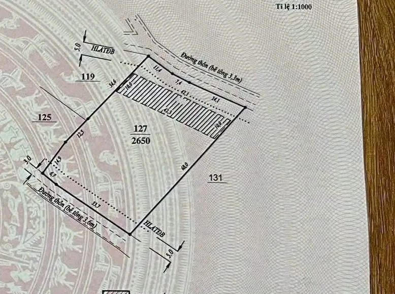 Lô đất 2.650m² thửa 127 Mê Linh, 2 mặt đường bê tông, 400m² đất ở, hợp phân lô